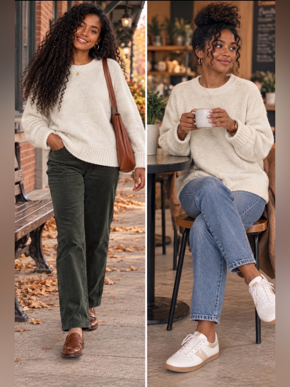 EFAN Cream Oversized Crewneck Knit Slouchy, Cozy Pullover Sweater
